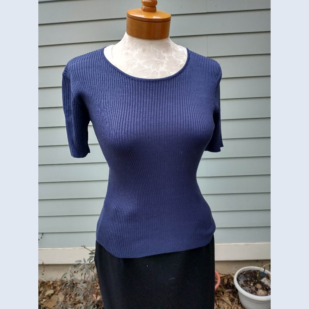Top: Silk, deep navy stretchy. Size small - by Anne Klein II